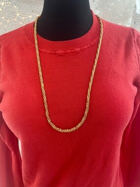 Classic Gold Tone Rope Chain Necklace - Elegant Long 15 @ drop fold over clasp